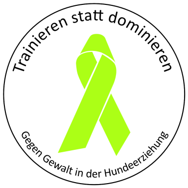 Grünes Band mit Text: "Trainieren statt dominieren – Gegen Gewalt in der Hundeerziehung."