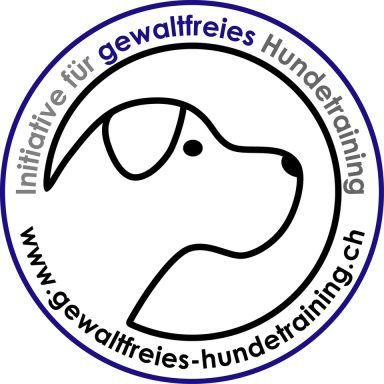 Logo der Initiative für gewaltfreies Hundetraining mit Hundekopf-Silhouette.